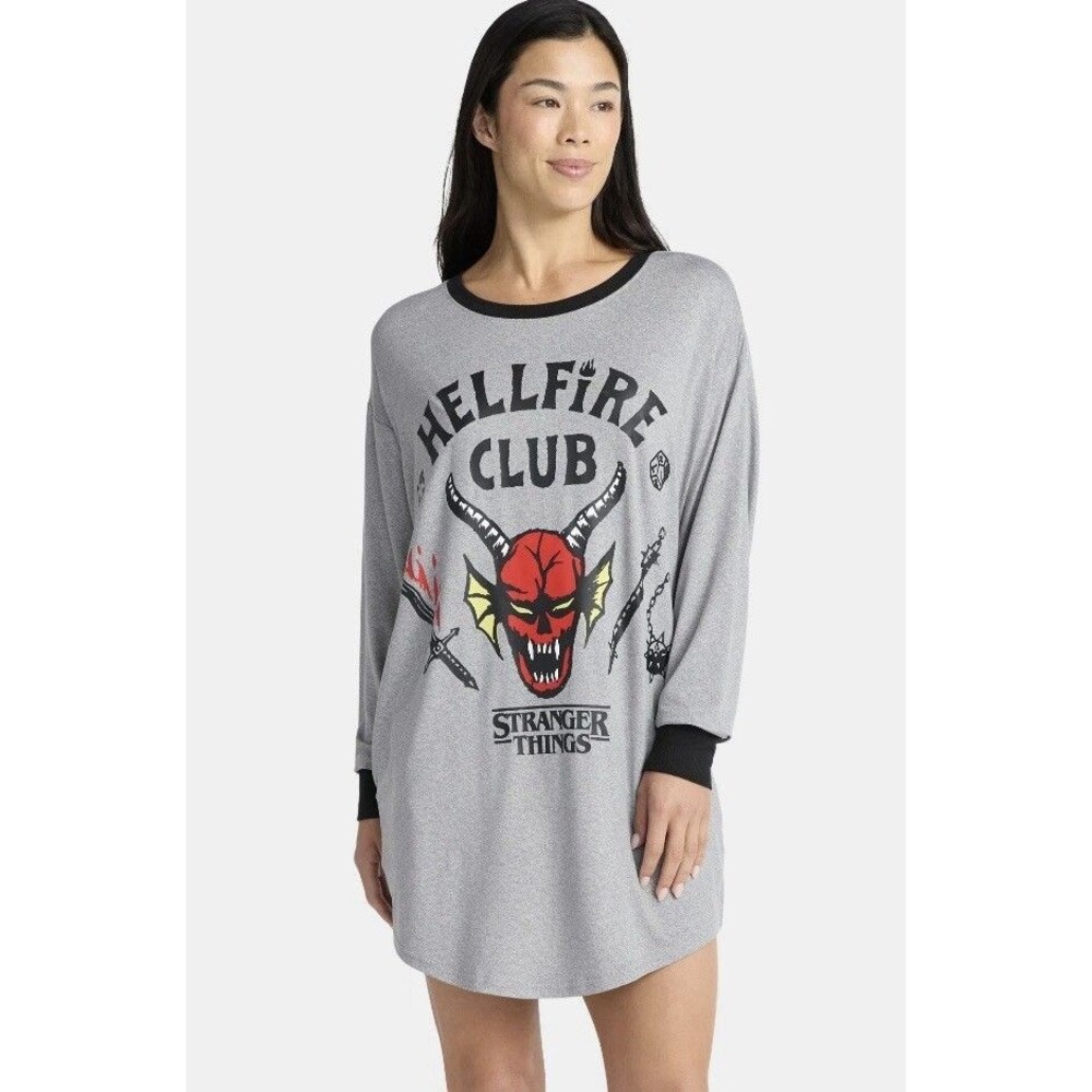 Womens Stranger Things Sleepshirt Pajama Shirt Hellfire Club Netflix Size Large